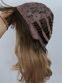 Peruka "Lena" ciemny brąz ombre, włosy półdługie z prostą grzywką, przedziałek lateksowy, syntetyczne-termiczna