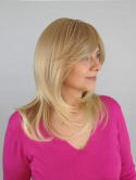 Peruka "Aga2" blond włosy półdługie stopniowo cieniowane "pazurki" z grzywką na boki, przedziałek lateksowy, damska syntetyczna