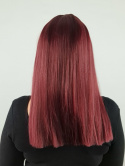 Peruka "Sonia" bordowa czerwień, włosy półdługie, proste z grzywką, przedziałek lateksowy, damska syntetyczna - termiczna