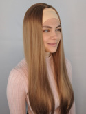 Peruka z opaską "Weronika" brąz ombre, włosy jedwabiste długie proste, z elastyczną opaską, z grzebykami, syntetyczna-termiczna