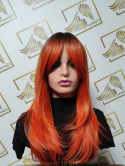 Peruka "Aga" kolor ruda czerwień z jasnymi refleksami, fryzura włosy długie z grzywką, damska syntetyczna - termiczna