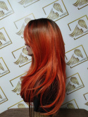 Peruka "Aga" kolor ruda czerwień z jasnymi refleksami, fryzura włosy długie z grzywką, damska syntetyczna - termiczna