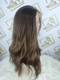 Peruka "Amelia" Lace Front 13*4, kolor brąz sombre, fryzura włosy proste jedwabiste z lekką falą, damska syntetyczna - termiczna