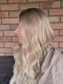 Peruka Lace Front "Kornelia 2" blond ombre, włosy falowane, ręcznie tkana linia czoła i przedziałka syntetyczna-termiczna
