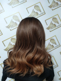 Peruka "Lena" kolor ciemny brąz sombre, fryzura włosy długie falowane bez grzywki, damska syntetyczna - termiczna