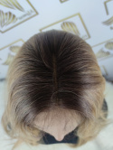 Peruka "Magdalena" Lace Front, kolor ciepły blond ombre, fryzura włosy proste jedwabiste, damska syntetyczna - termiczna