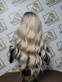 Peruka "Margot" kolor jasny blond ombre, fryzura włosy dlugie falowane z grzywką, damska syntetyczna - termiczna