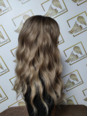 Peruka "Margot" kolor blond sombre beżowy, fryzura włosy długie falowane z grzywką, damska syntetyczna - termiczna