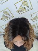 Peruka "Marlena" Lace Front, kolor brąz ombre, fryzura półdługie falowane włosy, damska syntetyczna - termiczna