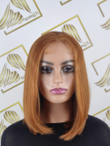 Peruka "Oliwia" Lace Front 13*4, kolor rudy brąz, fryzura Long Bob włosy do ramion, damska syntetyczna - termiczna