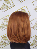 Peruka "Oliwia" Lace Front 13*4, kolor rudy brąz, fryzura Long Bob włosy do ramion, damska syntetyczna - termiczna