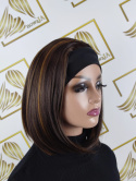 Peruka "Yara" z opaską, kolor brąz z refleksami, fryzura półdługie proste włosy z czarna opaską, damska syntetyczna - termiczna