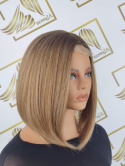 Peruka "Pola 2" fryzura Bob, kolor brąz ombre, small Lace Front - ręcznie tkana część linia czoła, syntetyczna-termiczna